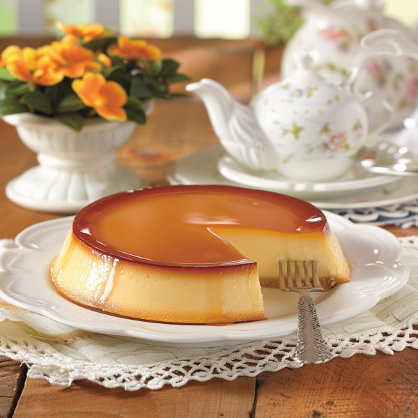 Silky caramel flan with smooth custard and golden caramel sauce.