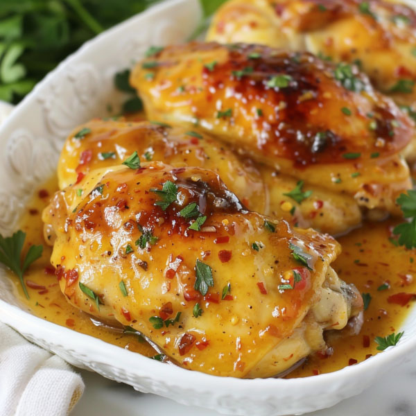 Juicy baked honey mustard chicken glazed with a golden sweet and tangy sauce, served fresh from the oven.