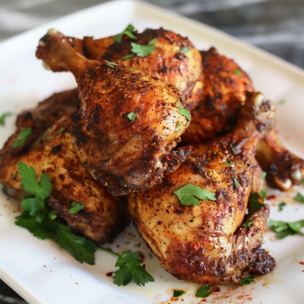 Juicy pellet grill Cajun dry-brined chicken with crispy golden skin, coated in bold Cajun spices and cooked to perfection on a wood pellet grill.