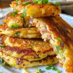 Crispy stuffed potato pancakes with a golden crust and cheesy savory filling, served warm with a creamy dip.