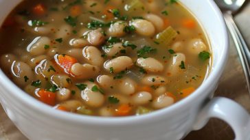Hearty navy bean soup with tender beans, vegetables, and herbs simmered in a rich, savory broth.
