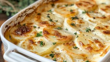 Creamy scalloped potatoes baked with layers of thinly sliced potatoes and rich sauce until golden.