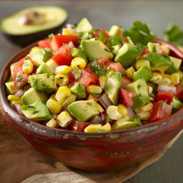 Avocado corn salad with fresh herbs and a zesty dressing.