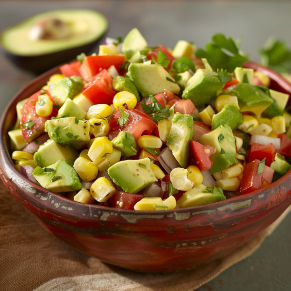 Avocado corn salad with fresh herbs and a zesty dressing.