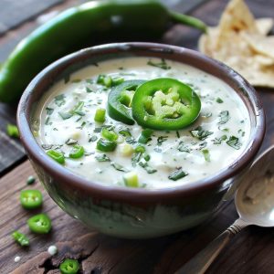Creamy jalapeño ranch dressing served in a bowl with fresh jalapeño slices and herbs, perfect for dipping or drizzling.