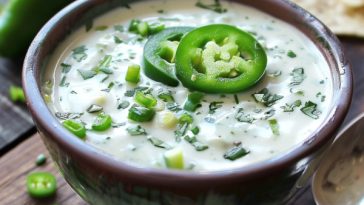 Creamy jalapeño ranch dressing served in a bowl with fresh jalapeño slices and herbs, perfect for dipping or drizzling.