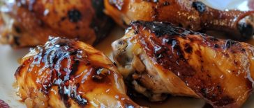 “Plate of Chinese-style marinated chicken drumsticks with sesame seeds and scallions served as an Asian dinner.”