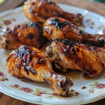 “Plate of Chinese-style marinated chicken drumsticks with sesame seeds and scallions served as an Asian dinner.”