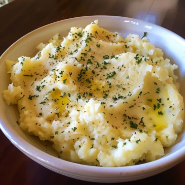 Creamy mashed potatoes with butter, smooth and fluffy texture.