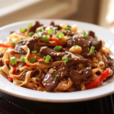 Tender beef and egg noodles in a rich homemade gravy.