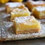 Lemon square bars with a buttery crust, tangy lemon filling, and a dusting of powdered sugar.
