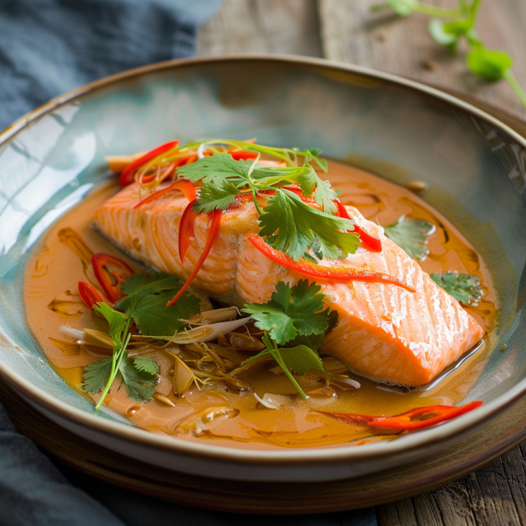 Microwave Red Curry Poached Salmon