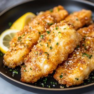 Golden lemon butter chicken tenders sautéed in a skillet with garlic, fresh herbs, and a zesty lemon butter sauce.