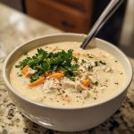 Creamy chicken soup with herbs