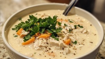 Creamy chicken soup with herbs