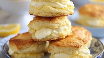 Freshly baked lemonade scones served with cream and jam