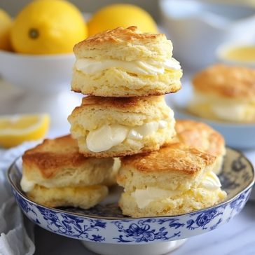 Freshly baked lemonade scones served with cream and jam