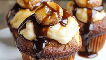 Monkey bread cupcakes drizzled with glaze and sprinkled with cinnamon sugar.