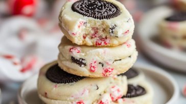 Stack of cookies with peppermint pieces