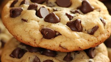 Soft chocolate chip cookies with gooey melted chocolate on a plate