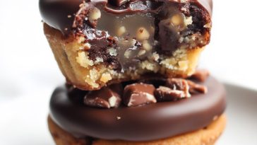 Golden turtle cookie cups filled with gooey caramel, melted chocolate, and topped with crunchy pecans.