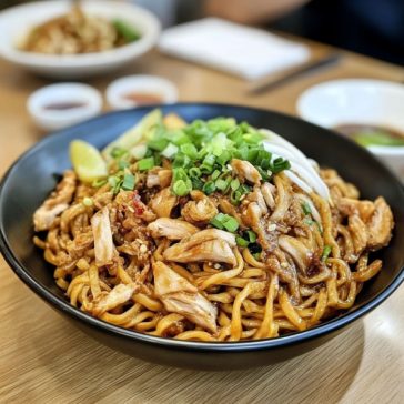 Everyday Hokkien Noodles Recipe with stir-fried noodles, shrimp, vegetables, and savory sauce served in a bowl.