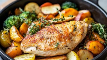 Healthy one-pot chicken recipe with tender chicken, fresh vegetables, and herbs simmered together in a flavorful broth served in a rustic pot.