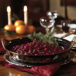 Homemade cranberry orange sauce served in a rustic bowl, made with fresh cranberries, orange zest, and sugar, garnished with orange slices and mint.