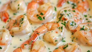 Creamy garlic prawns in a rich buttery garlic cream sauce, served in a skillet with fresh parsley and perfect for a quick seafood dinner.
