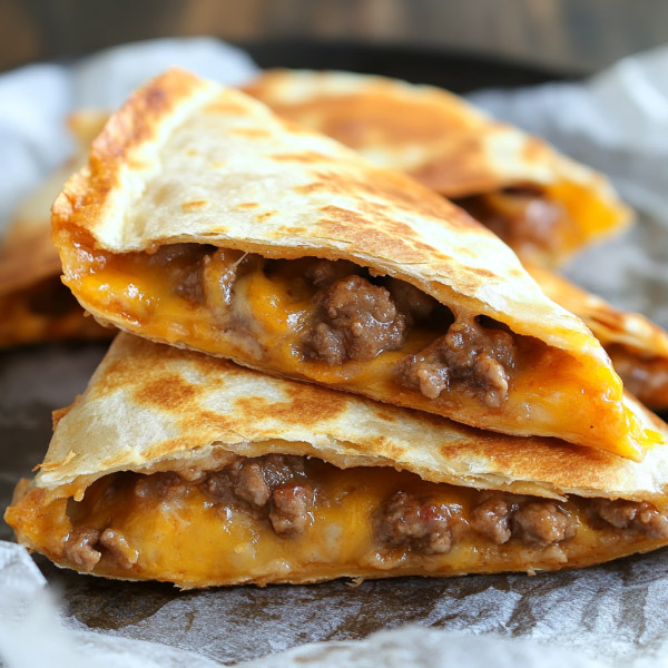 Crispy Oven Baked Quesadillas Recipe with golden-brown tortilla, melted cheese, and savory fillings served on a plate.