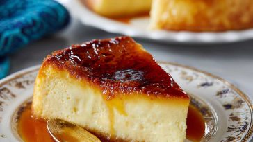 Classic French flan pâtissier with a golden pastry crust and creamy vanilla custard filling, sliced and served on a plate.