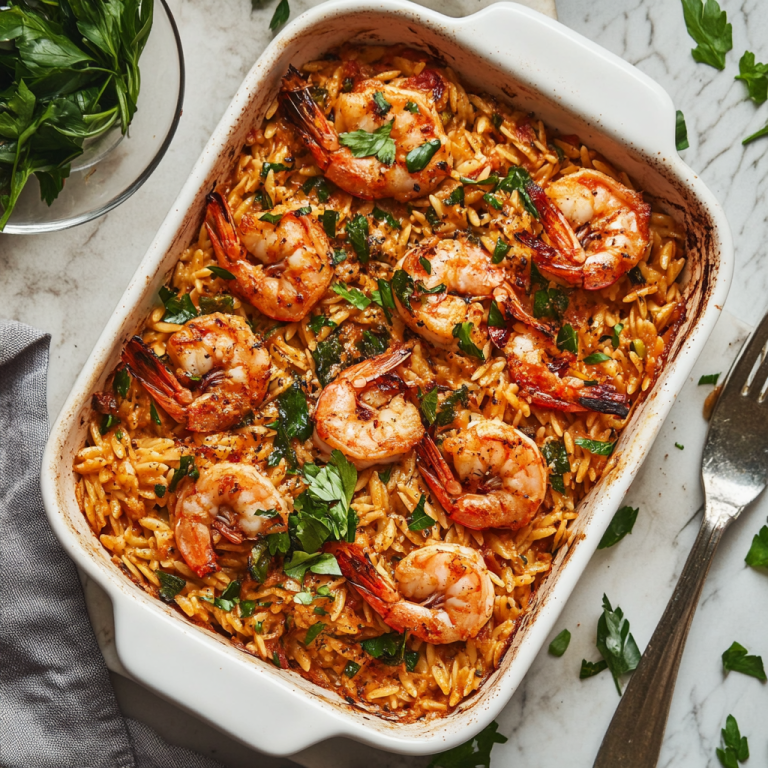 Baked Orzo with Harissa Prawns Recipe