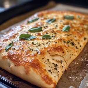Golden homemade calzone stuffed with melted cheese, savory meats, and vegetables, served hot on a rustic board.