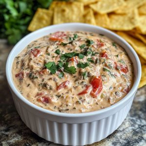 A creamy bowl of boat dip (Rotel ranch dip) topped with shredded cheese and served with tortilla chips.