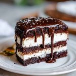 a piece of chocolate cake on a plate