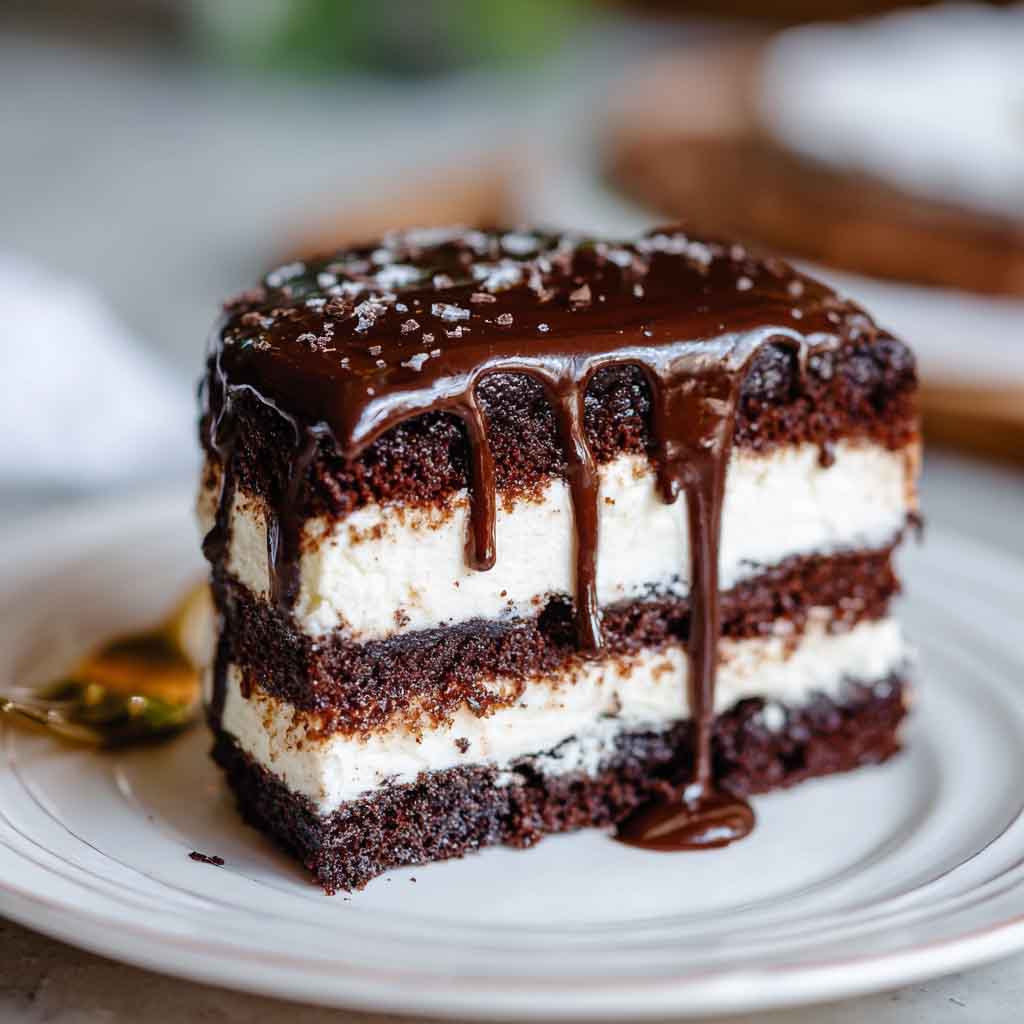 a piece of chocolate cake on a plate