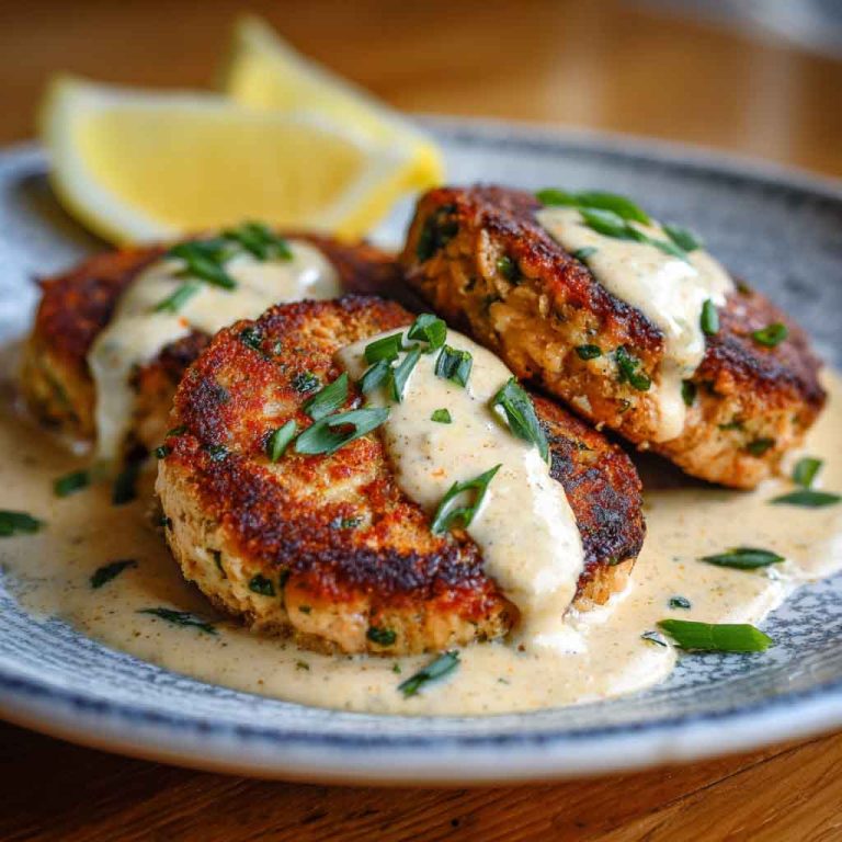 Salmon Patties with Creamy Lemon Garlic Sauce – Crispy, Tangy & Ready in Minutes!