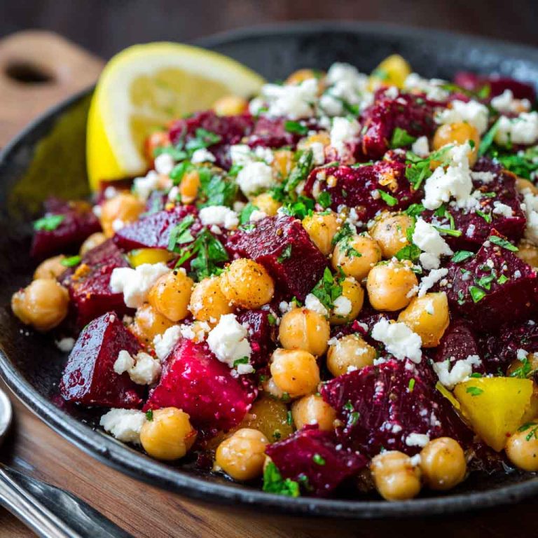 Chickpea Beet Feta Salad with Lemon-Garlic Vinaigrette – Bright, Tangy & Protein-Packed