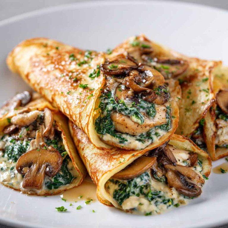 Savory Spinach Mushroom Chicken Crêpes – Creamy, Delicious & Elegant