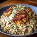 Creamy smothered chicken served over fluffy rice, garnished with fresh parsley in a cozy dinner setting.
