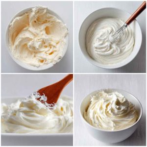 Delicious healthy frosting whipped to creamy perfection, made with natural ingredients and spread over cupcakes, garnished with fruit and served on a rustic tray.