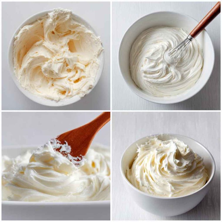 Delicious healthy frosting whipped to creamy perfection, made with natural ingredients and spread over cupcakes, garnished with fruit and served on a rustic tray.