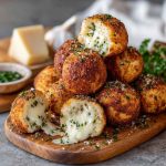 Golden garlic bread balls stuffed with melted cheese, brushed with garlic butter, and sprinkled with parsley.