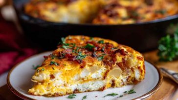 Ina Garten’s bacon potato frittata baked golden in a skillet, filled with crispy bacon, tender potatoes, and melted cheese.