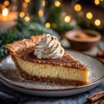 Christmas Eve cinnamon-vanilla custard pie with golden crust and cinnamon dusting