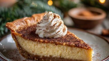 Christmas Eve cinnamon-vanilla custard pie with golden crust and cinnamon dusting