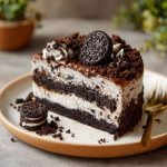 OREO dirt cake layered with crushed cookies, creamy pudding, and whipped topping, served in a glass dish with gummy worms for decoration.