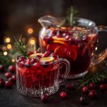 Midnight Frost Christmas punch served in a festive glass bowl with sparkling cranberries, citrus slices, and frosty garnish.