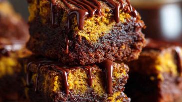 Stack of vegan pumpkin brownies made with four ingredients, low‑calorie, moist, and chocolatey.