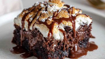 Rich and gooey chocolate earthquake cake with swirls of cream cheese, chocolate chips, and a fudgy center.